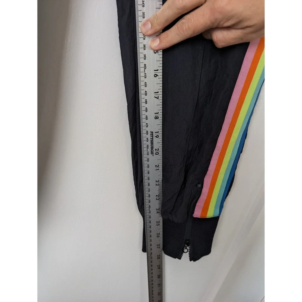 Fabletics Windbreaker Pants Womens S Black Rainbow Side Stripe Zip Ankle Track - Picture 2 of 7